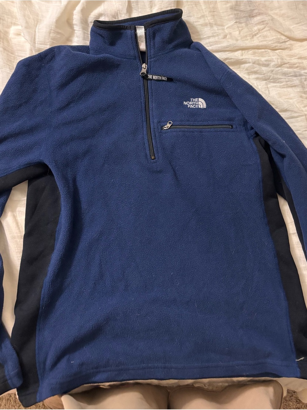 The North Face Men’s Navy Blue and Black Quarter-Zip Fleece Pullover